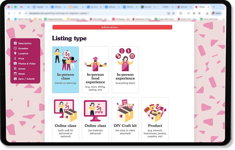 Sell workshop tickets, gift cards and products online