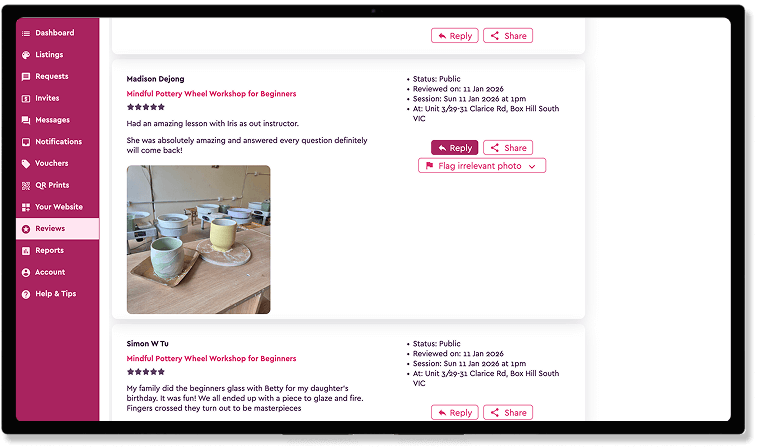 Review response management dashboard with AI assistance