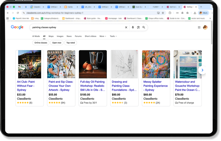 Google Things To Do ticketing partner for creative classes